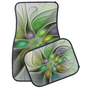 Colorful Fantasy Flower Modern Abstract Fractal Car Floor Mat