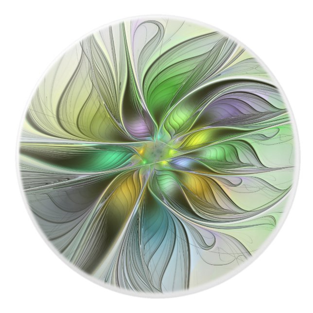 Colorful Fantasy Flower Modern Abstract Fractal Ceramic Knob (Front)