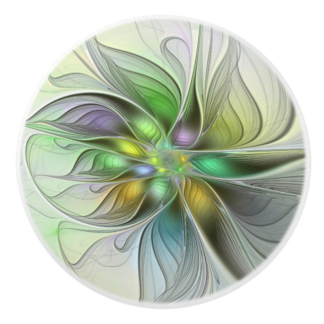 Colorful Fantasy Flower Modern Abstract Fractal Ceramic Knob (Front)