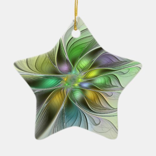 Colorful Fantasy Flower Modern Abstract Fractal Ceramic Ornament