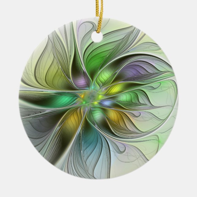 Colorful Fantasy Flower Modern Abstract Fractal Ceramic Ornament (Front)