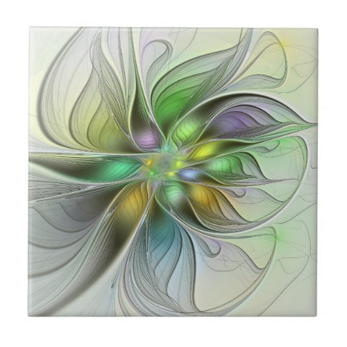 Colorful Fantasy Flower Modern Abstract Fractal Ceramic Tile