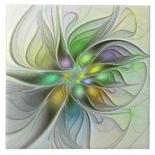 Colorful Fantasy Flower Modern Abstract Fractal Ceramic Tile