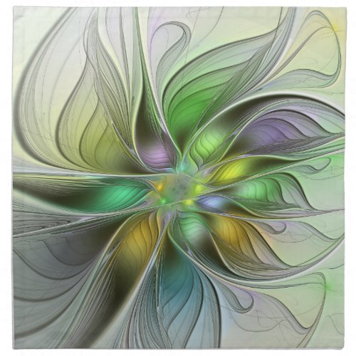 Colorful Fantasy Flower Modern Abstract Fractal Cloth Napkin