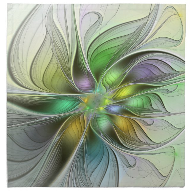 Colorful Fantasy Flower Modern Abstract Fractal Cloth Napkin (Front)