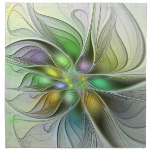 Colorful Fantasy Flower Modern Abstract Fractal Cloth Napkin