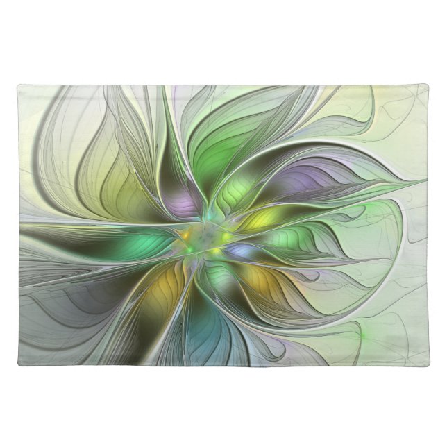 Colorful Fantasy Flower Modern Abstract Fractal Cloth Placemat (Front)