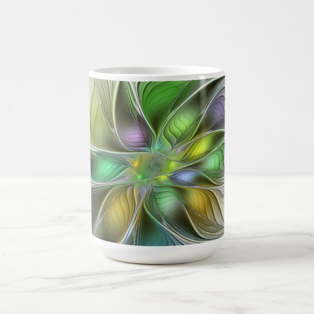 Colorful Fantasy Flower Modern Abstract Fractal Coffee Mug (Center)