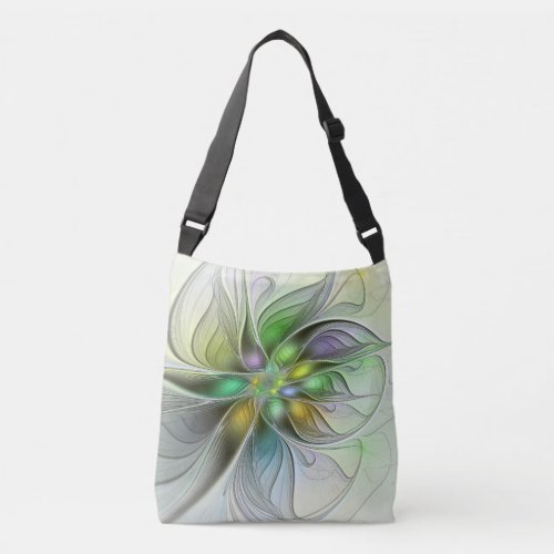 Colorful Fantasy Flower Modern Abstract Fractal Crossbody Bag