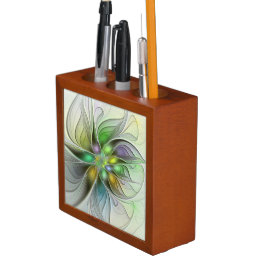 Colorful Fantasy Flower Modern Abstract Fractal Desk Organizer