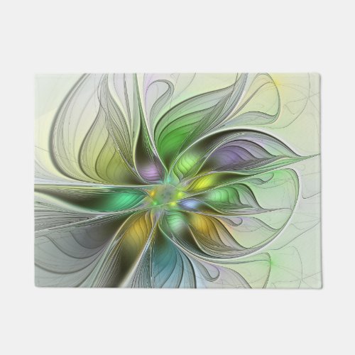 Colorful Fantasy Flower Modern Abstract Fractal Doormat