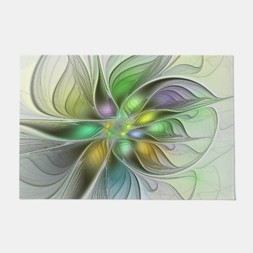 Colorful Fantasy Flower Modern Abstract Fractal Doormat