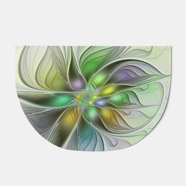 Colorful Fantasy Flower Modern Abstract Fractal Doormat (Front)