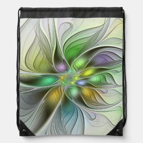 Colorful Fantasy Flower Modern Abstract Fractal Drawstring Bag