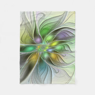 Colorful Fantasy Flower Modern Abstract Fractal Fleece Blanket