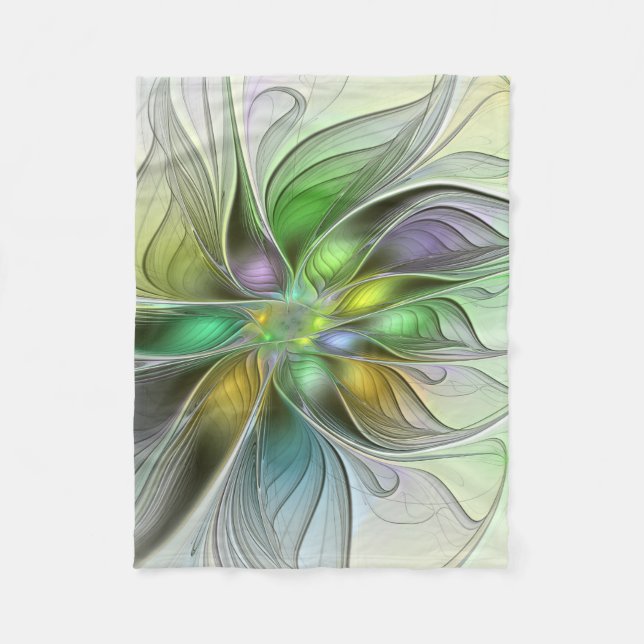 Colorful Fantasy Flower Modern Abstract Fractal Fleece Blanket (Front)