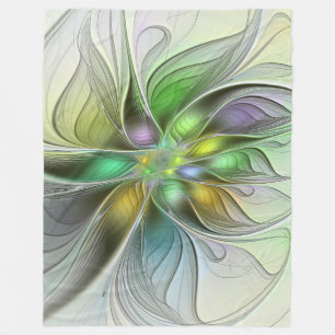 Colorful Fantasy Flower Modern Abstract Fractal Fleece Blanket