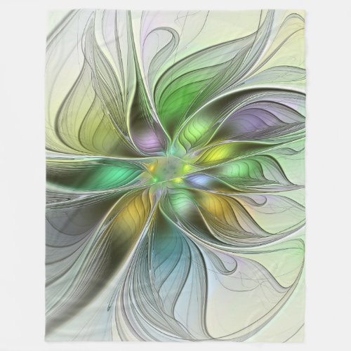 Colorful Fantasy Flower Modern Abstract Fractal Fleece Blanket