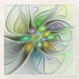 Colorful Fantasy Flower Modern Abstract Fractal Glass Coaster