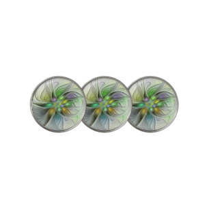 Colorful Fantasy Flower Modern Abstract Fractal Golf Ball Marker