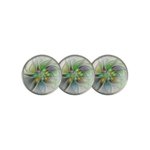 Colorful Fantasy Flower Modern Abstract Fractal Golf Ball Marker