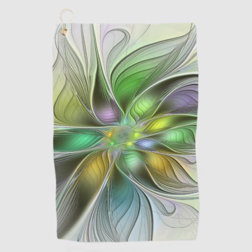 Colorful Fantasy Flower Modern Abstract Fractal Golf Towel