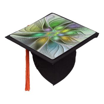 Colorful Fantasy Flower Modern Abstract Fractal Graduation Cap Topper by GabiwArt at Zazzle
