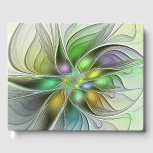 Colorful Fantasy Flower Modern Abstract Fractal Guest Book