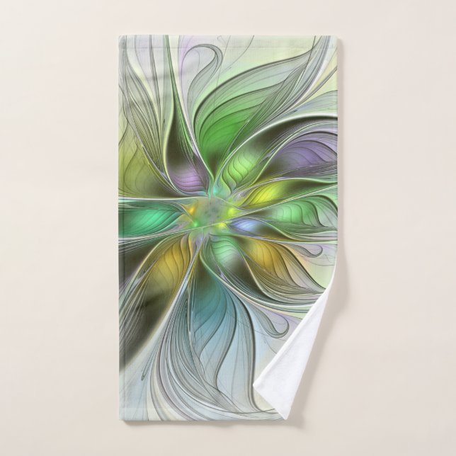 Colorful Fantasy Flower Modern Abstract Fractal Hand Towel (Hand Towel)