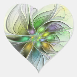 Colorful Fantasy Flower Modern Abstract Fractal Heart Sticker
