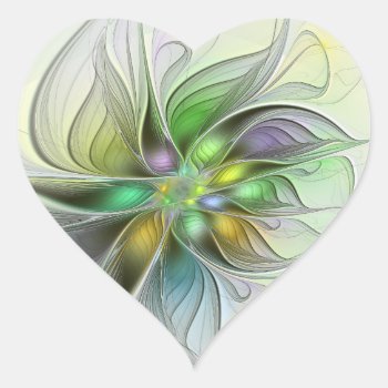 Colorful Fantasy Flower Modern Abstract Fractal Heart Sticker by GabiwArt at Zazzle