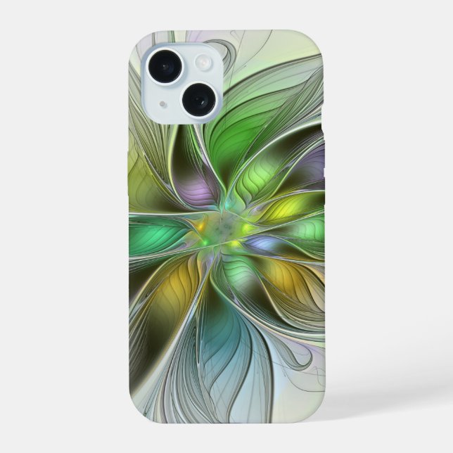 Colorful Fantasy Flower Modern Abstract Fractal iPhone 15 Case (Back)