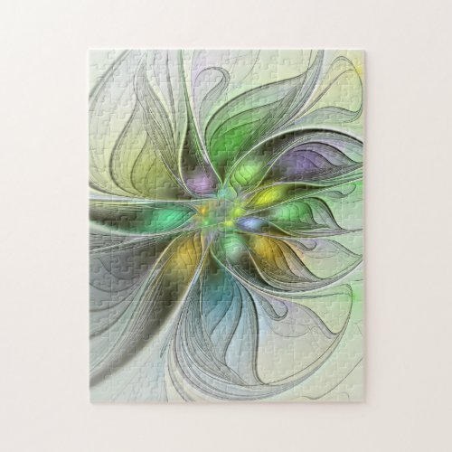 Colorful Fantasy Flower Modern Abstract Fractal Jigsaw Puzzle