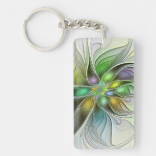 Colorful Fantasy Flower Modern Abstract Fractal Keychain
