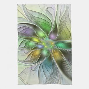 Colorful Fantasy Flower Modern Abstract Fractal Kitchen Towel