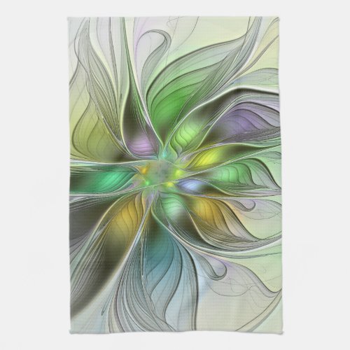 Colorful Fantasy Flower Modern Abstract Fractal Kitchen Towel