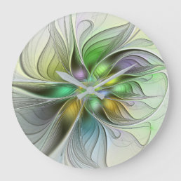 Colorful Fantasy Flower Modern Abstract Fractal Large Clock
