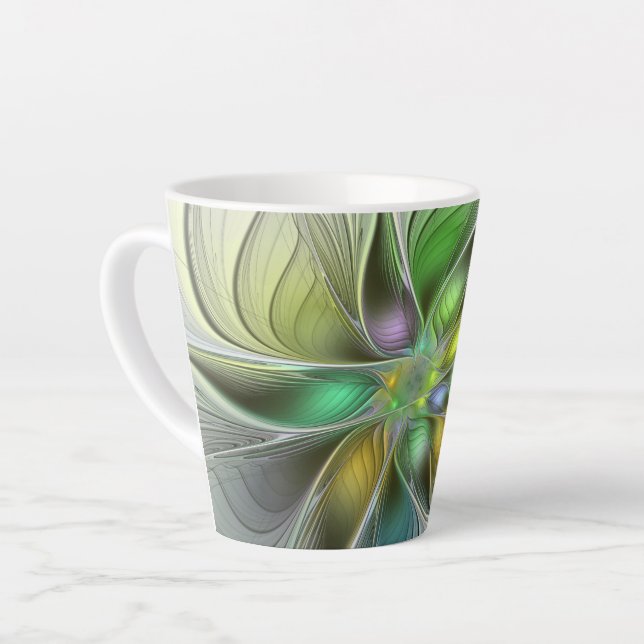 Colorful Fantasy Flower Modern Abstract Fractal Latte Mug (Left Angle)