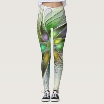 Colorful Fantasy Flower Modern Abstract Fractal Leggings by GabiwArt at Zazzle