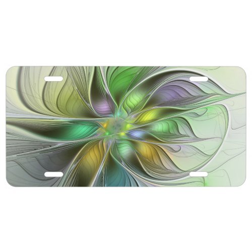 Colorful Fantasy Flower Modern Abstract Fractal License Plate