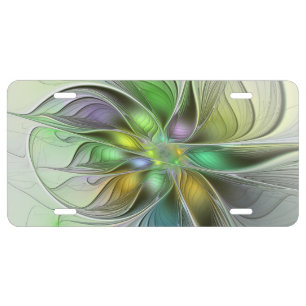Colorful Fantasy Flower Modern Abstract Fractal License Plate