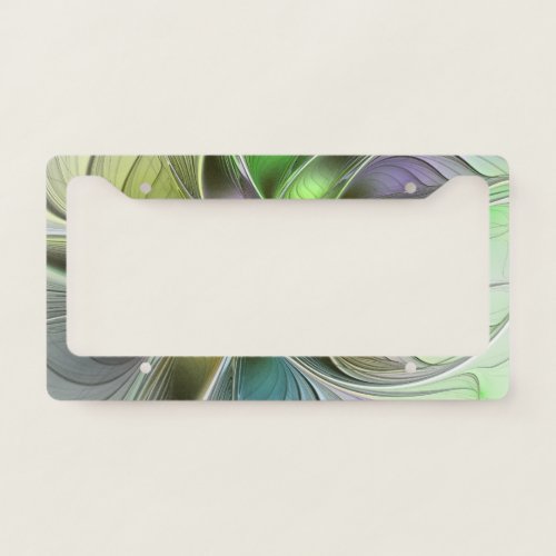 Colorful Fantasy Flower Modern Abstract Fractal License Plate Frame