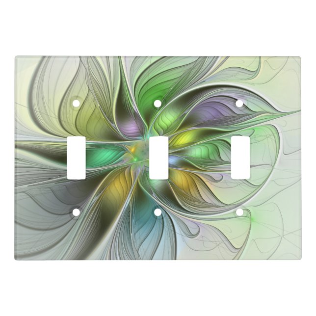 Colorful Fantasy Flower Modern Abstract Fractal Light Switch Cover (Front)