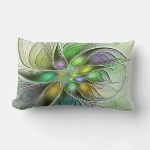 Colorful Fantasy Flower Modern Abstract Fractal Lumbar Pillow