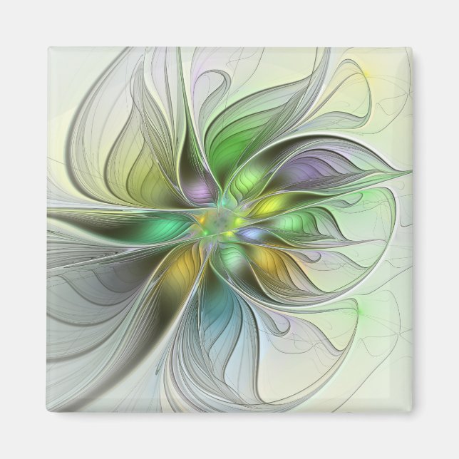 Colorful Fantasy Flower Modern Abstract Fractal Magnet (Front)