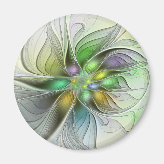 Colorful Fantasy Flower Modern Abstract Fractal Magnet (Front)