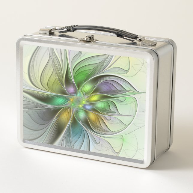 Colorful Fantasy Flower Modern Abstract Fractal Metal Lunch Box (Front)