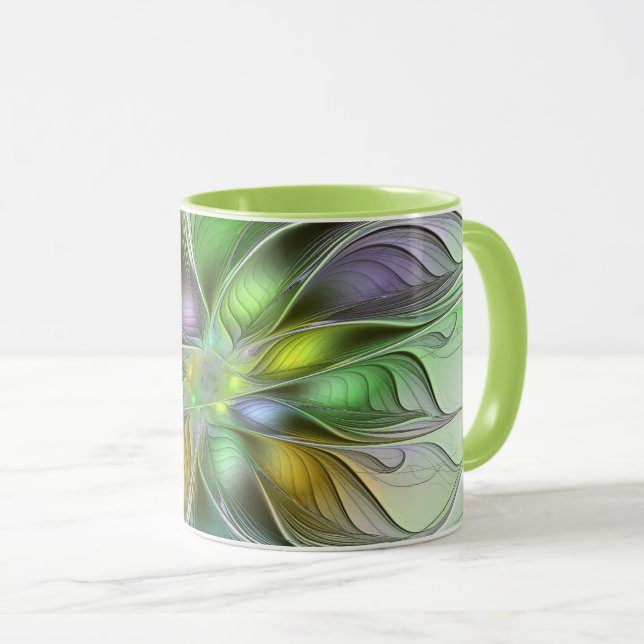 Colorful Fantasy Flower Modern Abstract Fractal Mug (Front Right)