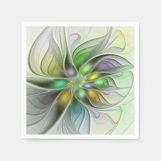 Colorful Fantasy Flower Modern Abstract Fractal Napkins (Front)