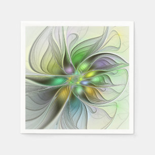 Colorful Fantasy Flower Modern Abstract Fractal Napkins